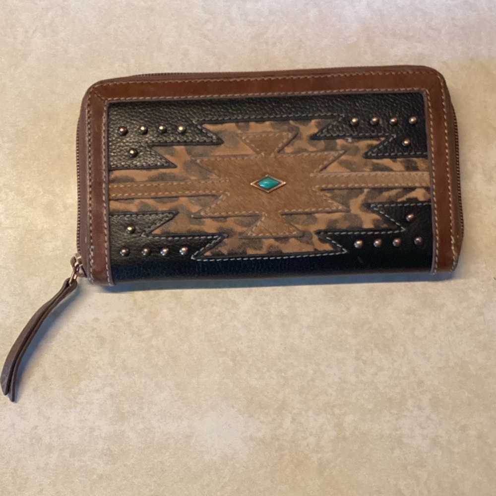 Nocona Brown and Black Clutch with Turquoise Accent